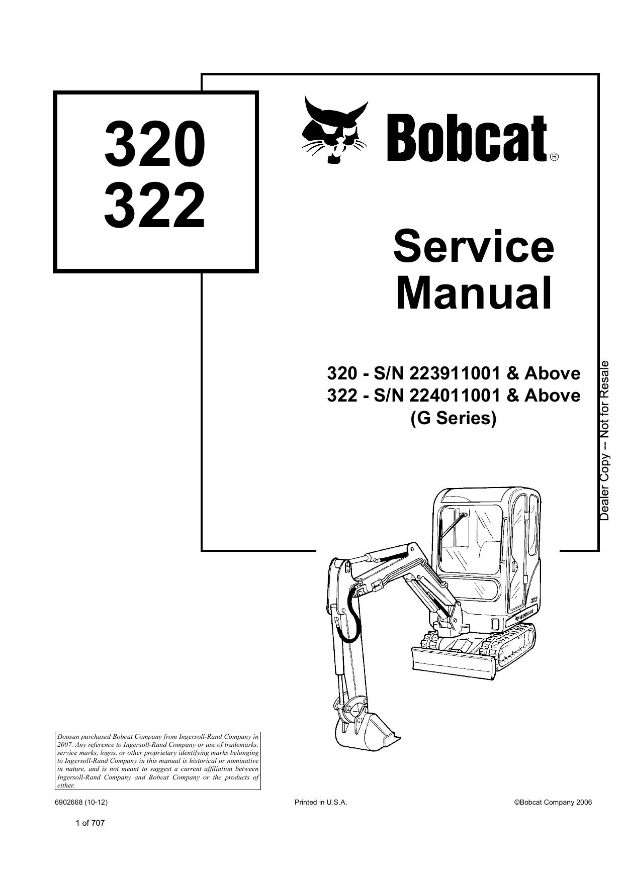 320 322 Excavator Service Manual Bobcat